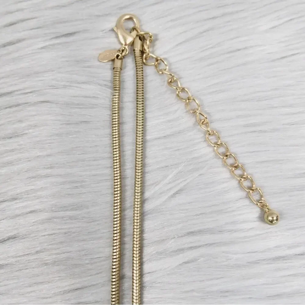 CHICO’S Gabby Pendant Necklace Gold Looped Long Snakechain Tassel